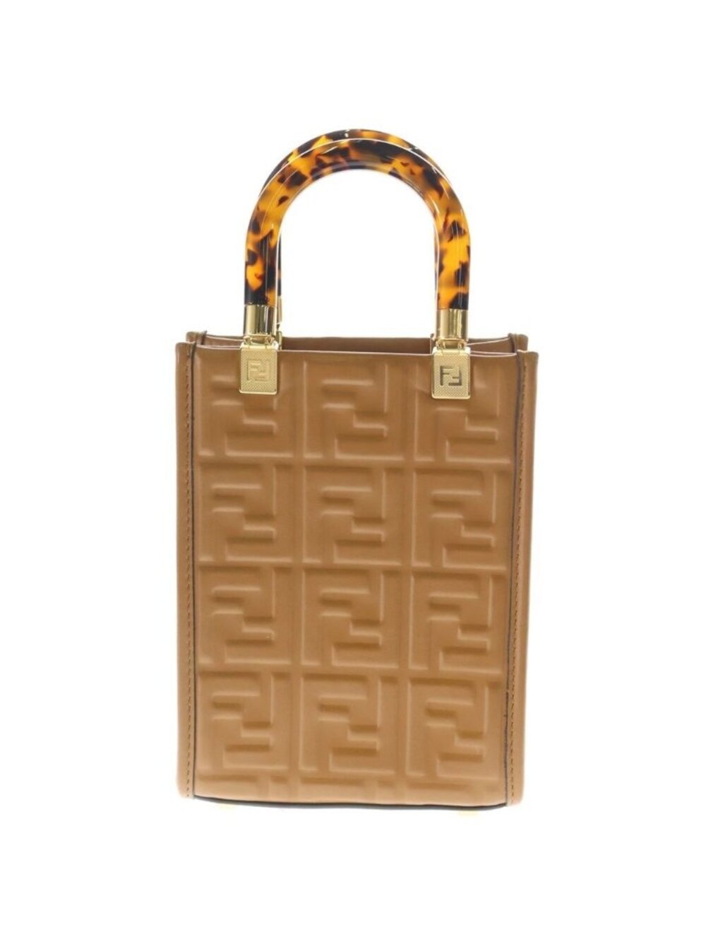 Fendi Sunshine Small Mini Shoulder Bag Brown Camel Leather Gold